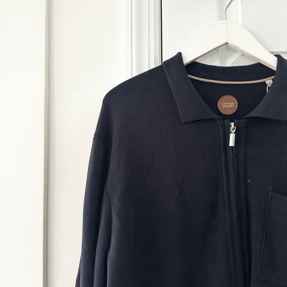 Common People Clothing NWT Navy Blue Full Zip Thru Polo Sweater Cardigan Large - Picture 3 of 10